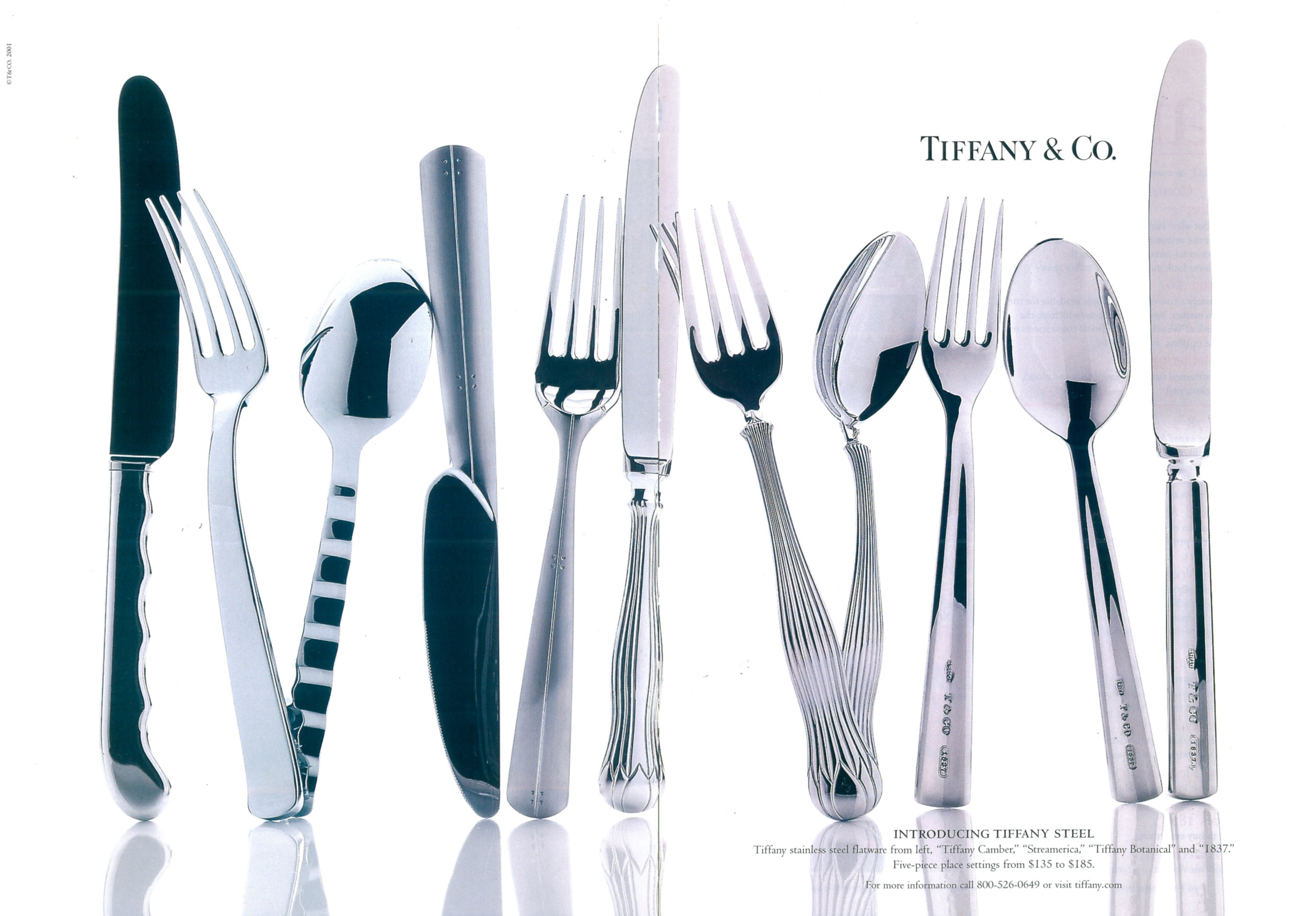 Streamerica Tiffany & Co. Flatware Place Setting Cutlery Stainless Steel Fork Knife Spoon Tableware 2000 Magazine advertisement prices pricelist