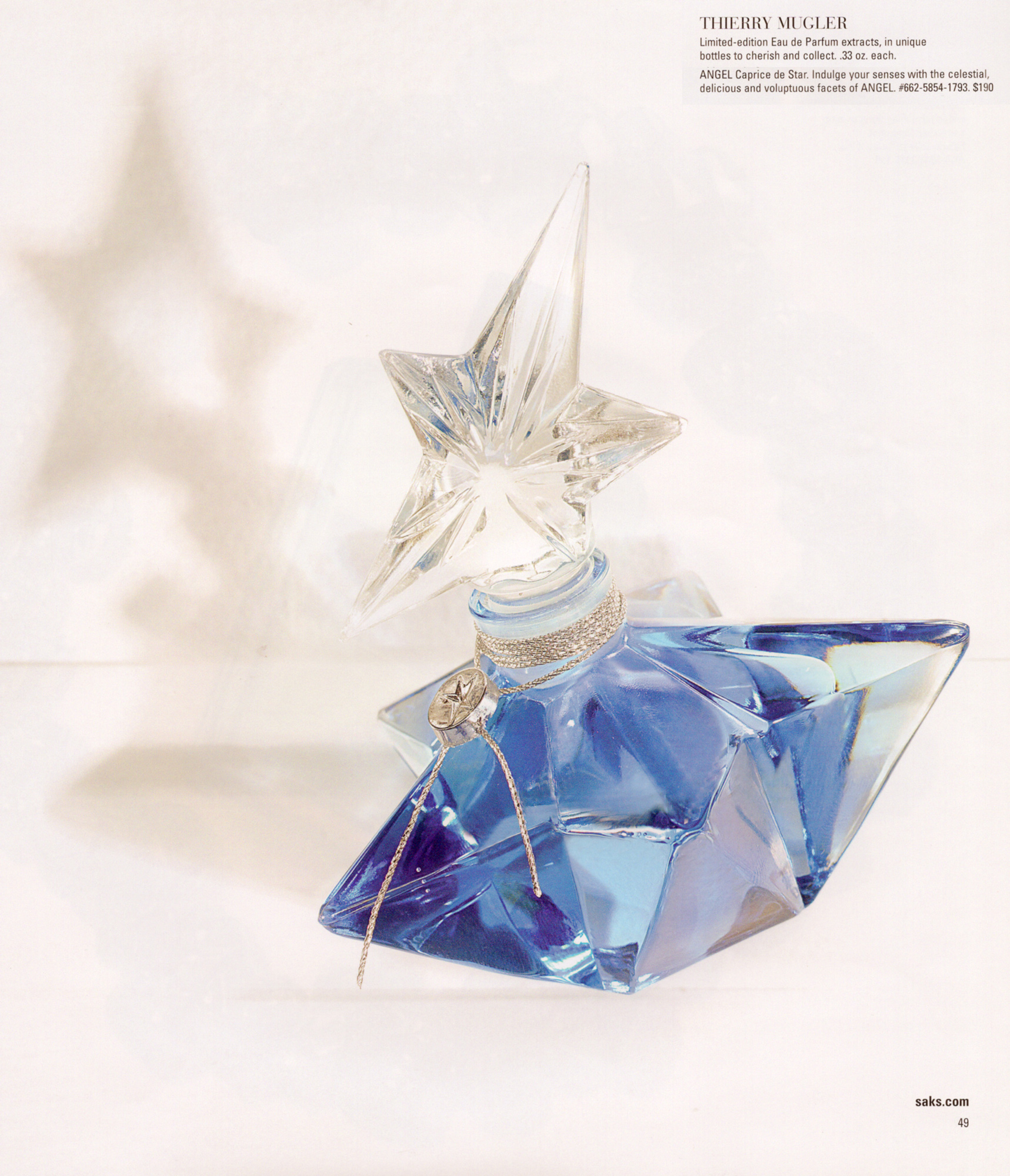 Saks Fifth Avenue Catalog Ad Advertisement: Thierry Mugler Angel Perfume Caprice de Star Ultimate Star (Etoile), 2007. Extrait