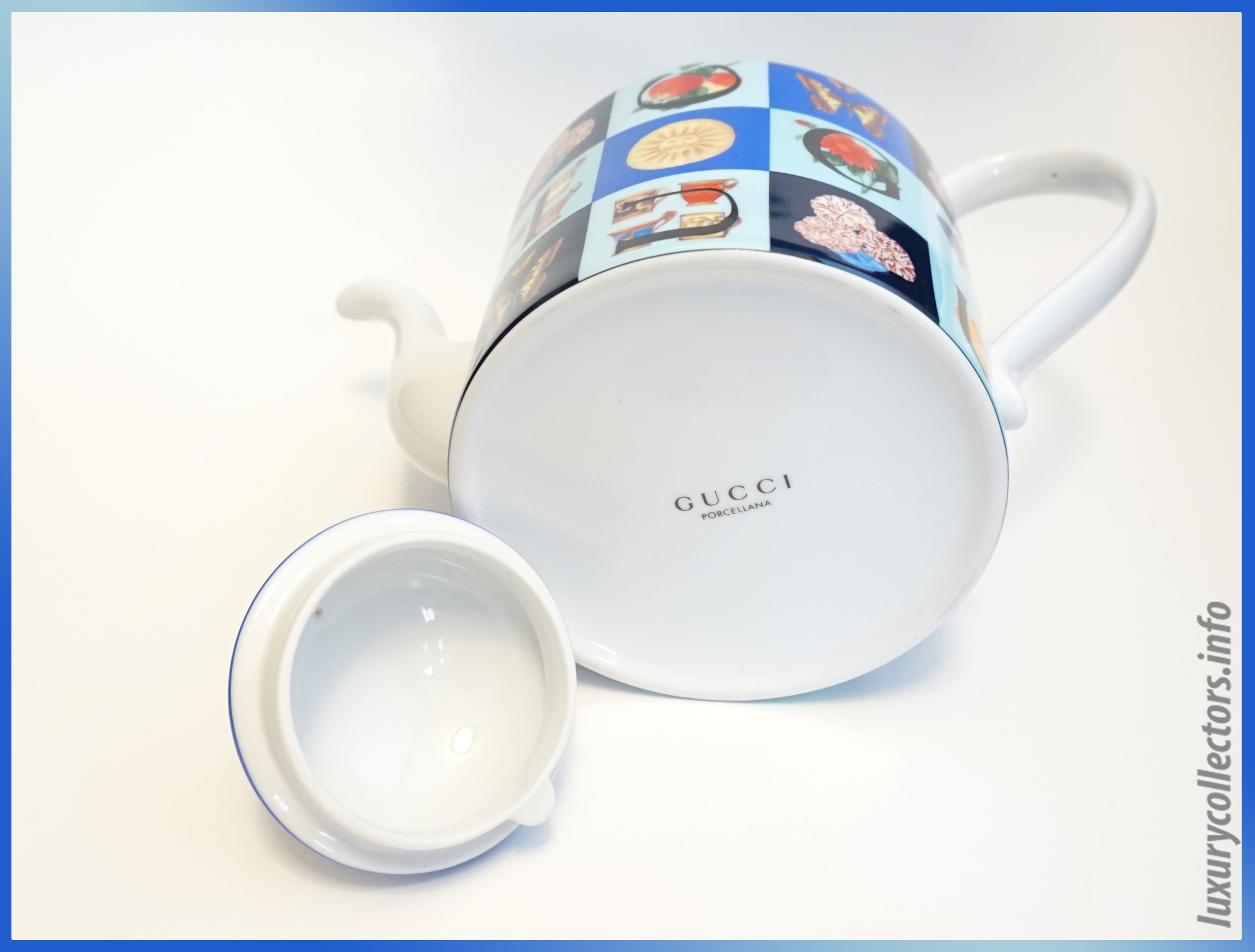 Gucci Home Housewares Tea Pot Coffee China Porcellana Lid Pattern Underside 