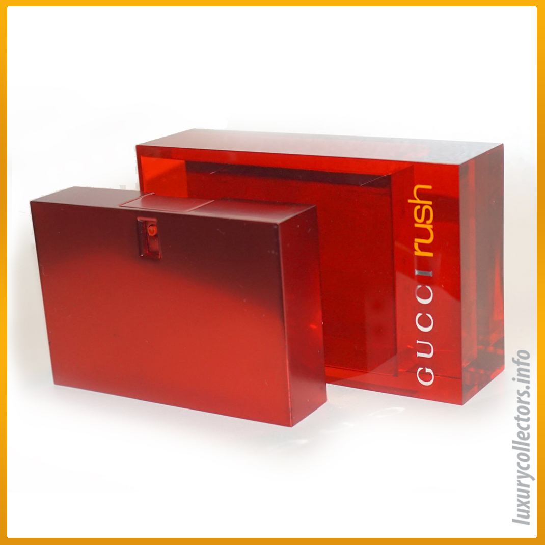 Gucci Tom Ford Italy Rush Perfume Bottle Limited Edition Millennium Parfum 1999 2000 Metal Container Acrylic Sleeve 