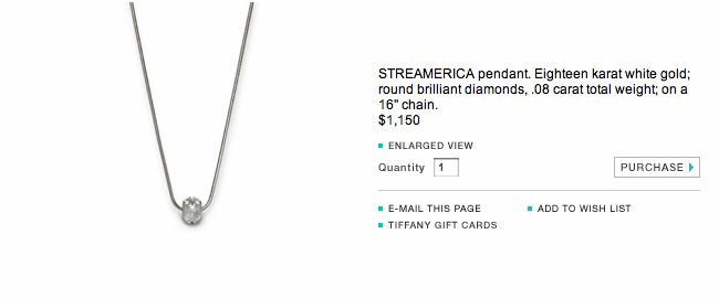 Tiffany & and Co. Streamerica 18k 750 White Gold Diamonds 2000 Wedding Pendant Necklace Ball Website Prices 2012
