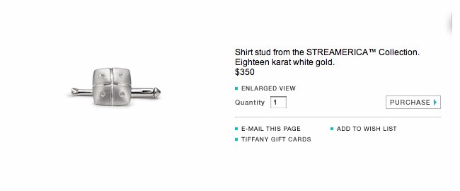 Tiffany and & Co. Streamerica 18K .750 White Gold Mens Wedding Cufflinks Shirt Stud Studs Collection 2000 2002 Website Price