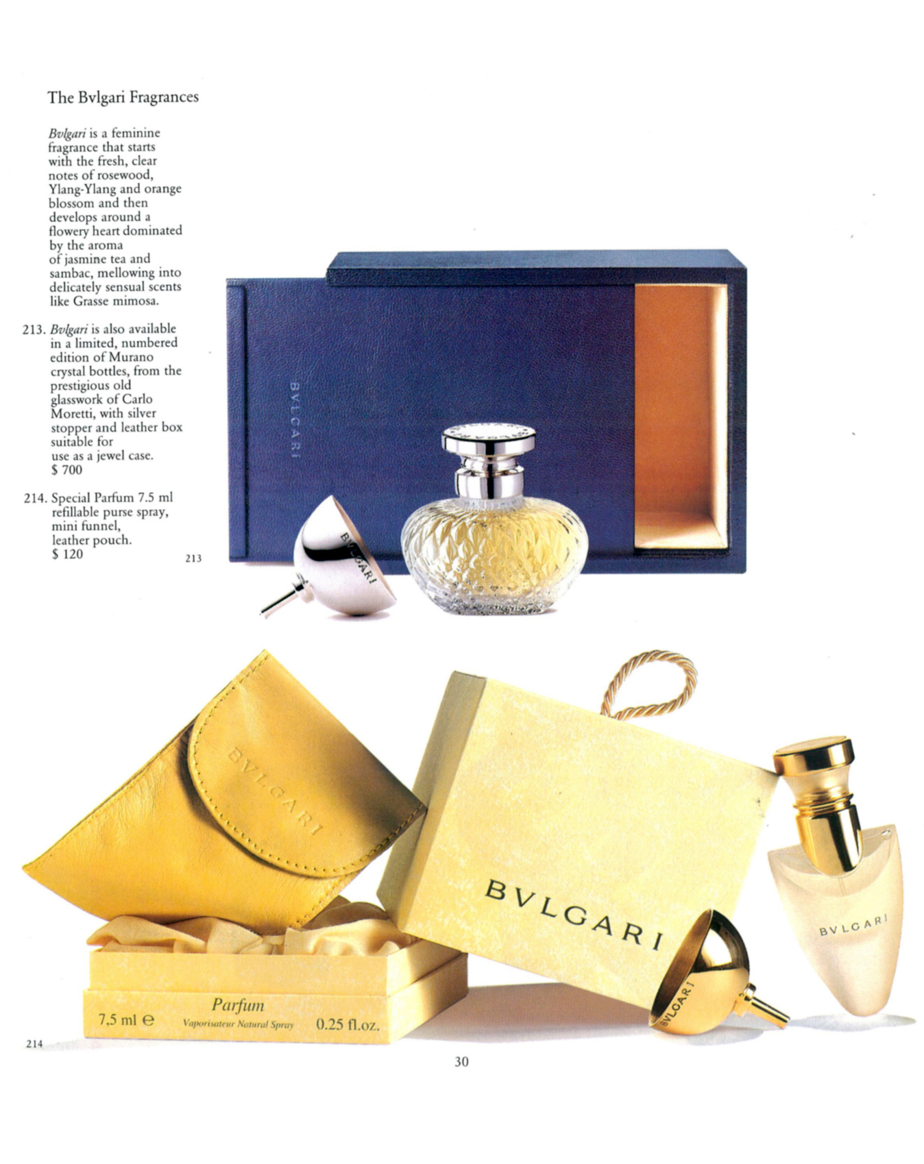 Advertisement Ad Page Catalog Bvlgari Bulgari Murano Italy Crystal Perfume Bottle Carlo Moretti Sterling Silver Numbered Limited Edition Leather Box