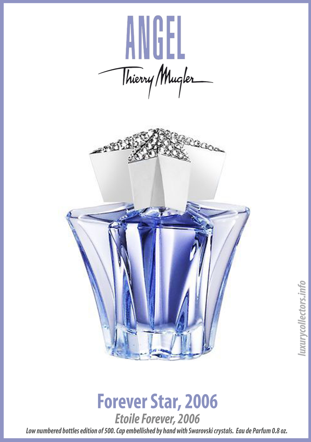 Thierry Mugler Angel Perfume Collector's Limited Edition Bottle 2006 Forever Star Swarovski Crystals Stopper
