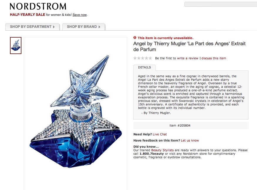 Thierry Mugler Angel Perfume La Part des Anges Angels Star (Etoile), 2007. Swarovski Crystals. Bottle Collecting Nordstrom website price