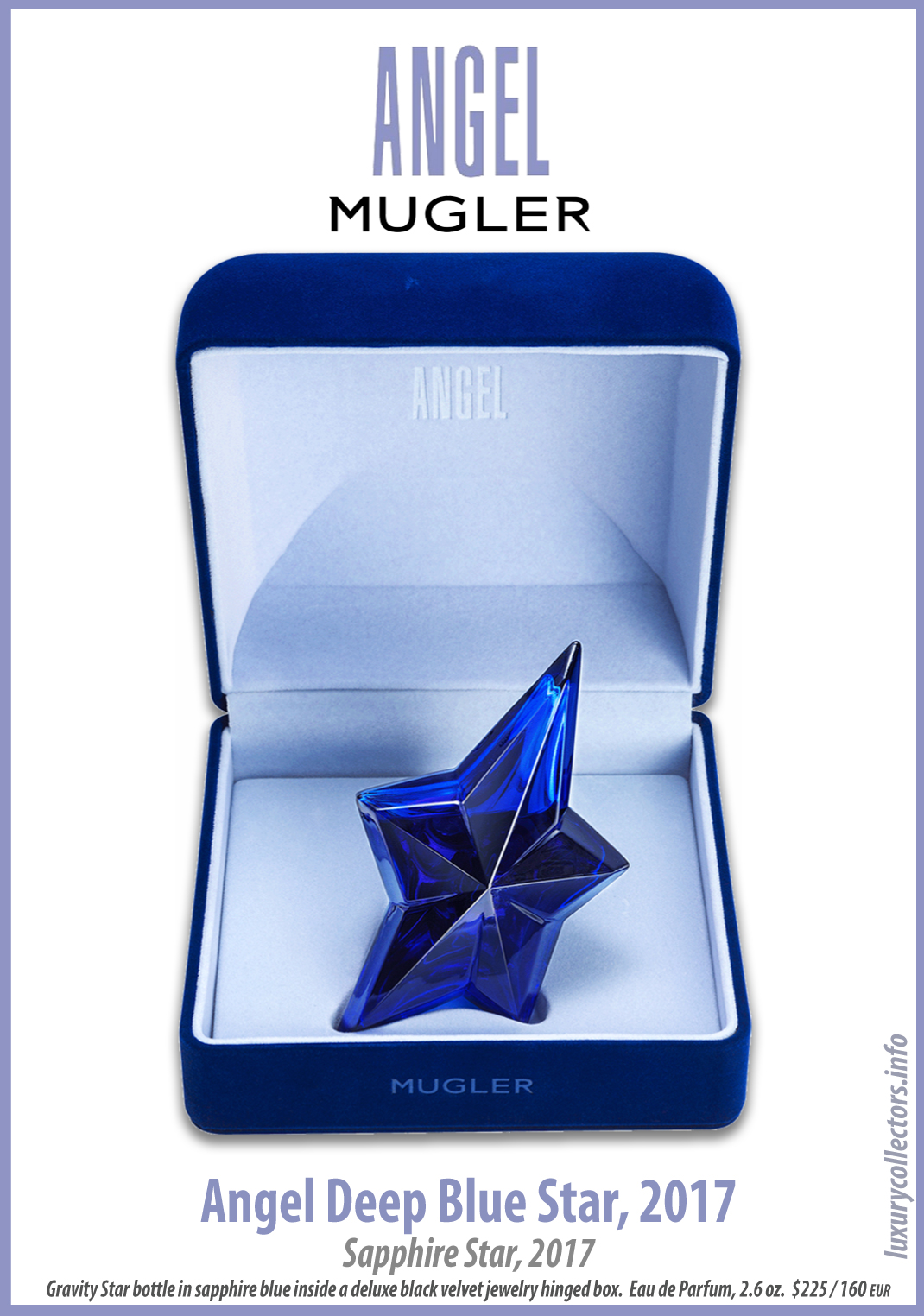 Thierry Mugler Angel Perfume Collector's Limited Edition Bottle 2017 Deep Blue Sapphire Star Velvet Box