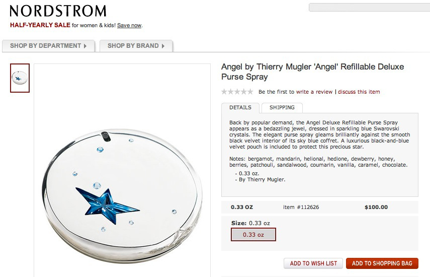 Advertisement Price Thierry Mugler Angel Perfume Collector's Limited Edition 2005 Caprice de Star Purse Spray Ad Nordstrom
