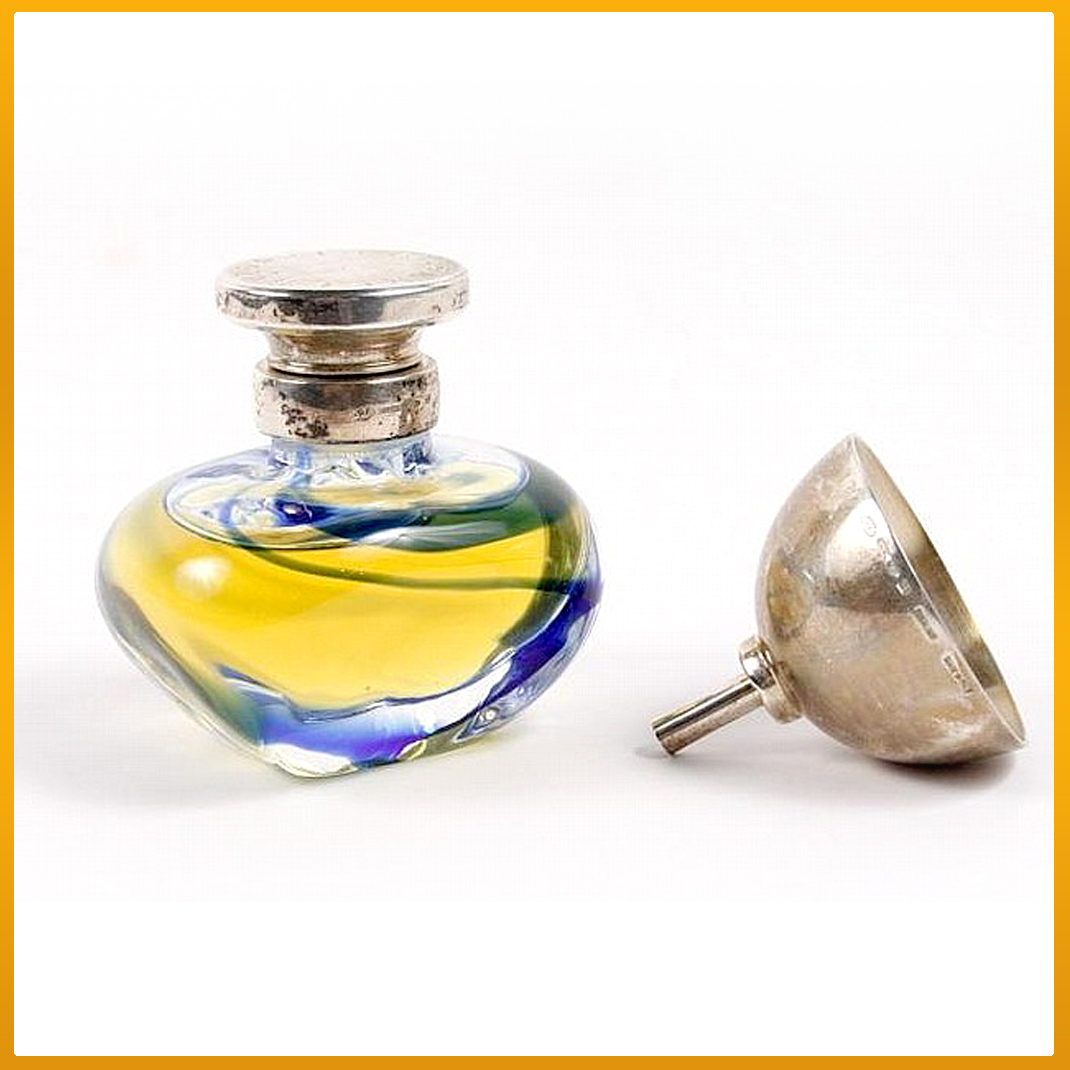 Bvlgari Bulgari Murano Swirl Blue Glass Italy Crystal Perfume Bottle Carlo Moretti Sterling Silver Numbered Limited Edition Funnel .925