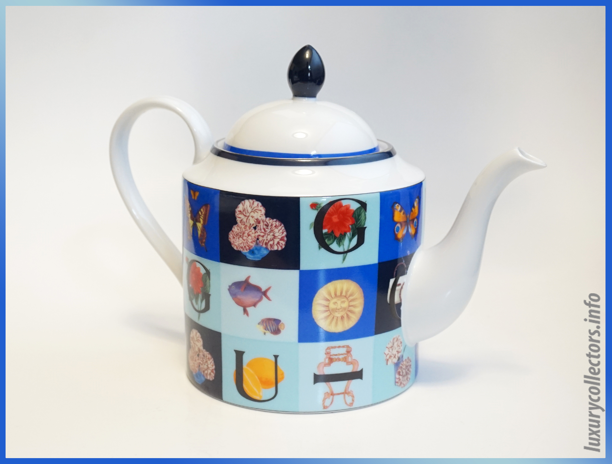 Gucci Home Housewares Tea Pot Coffee China Porcellana Lid Pattern Side