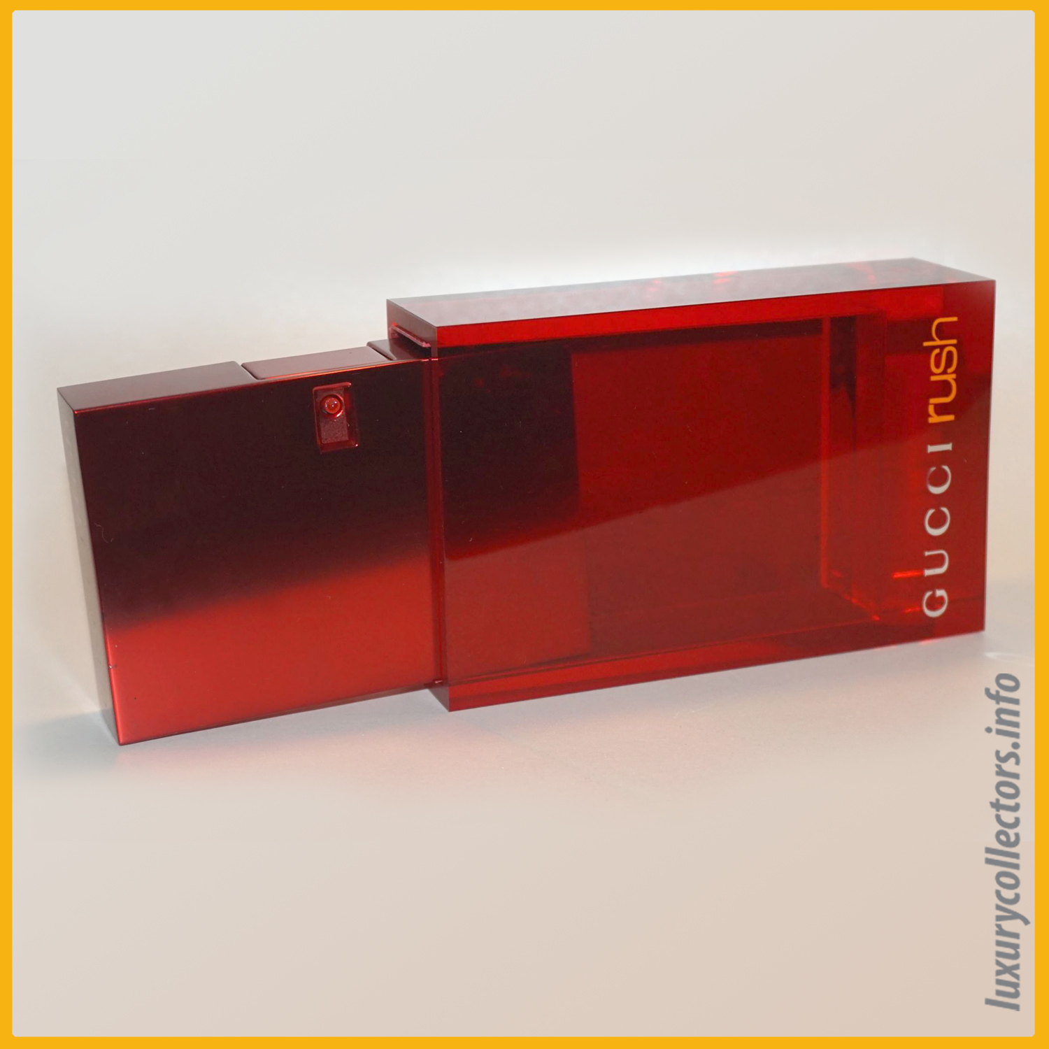 Gucci Tom Ford Italy Rush Perfume Bottle Limited Edition Millennium Parfum 1999 2000 Metal Container Acrylic Sleeve Slide Out