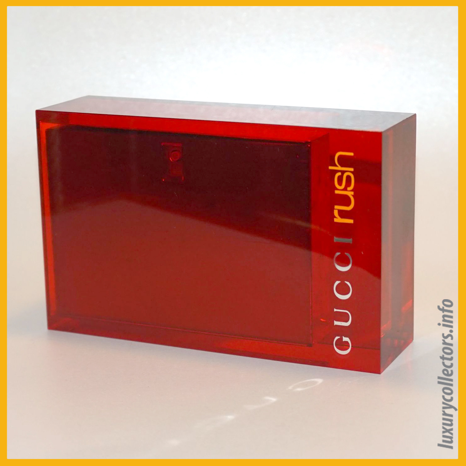 Gucci Tom Ford Italy Rush Perfume Bottle Limited Edition Millennium Parfum 1999 2000 Metal Container Acrylic Sleeve Closed Inside