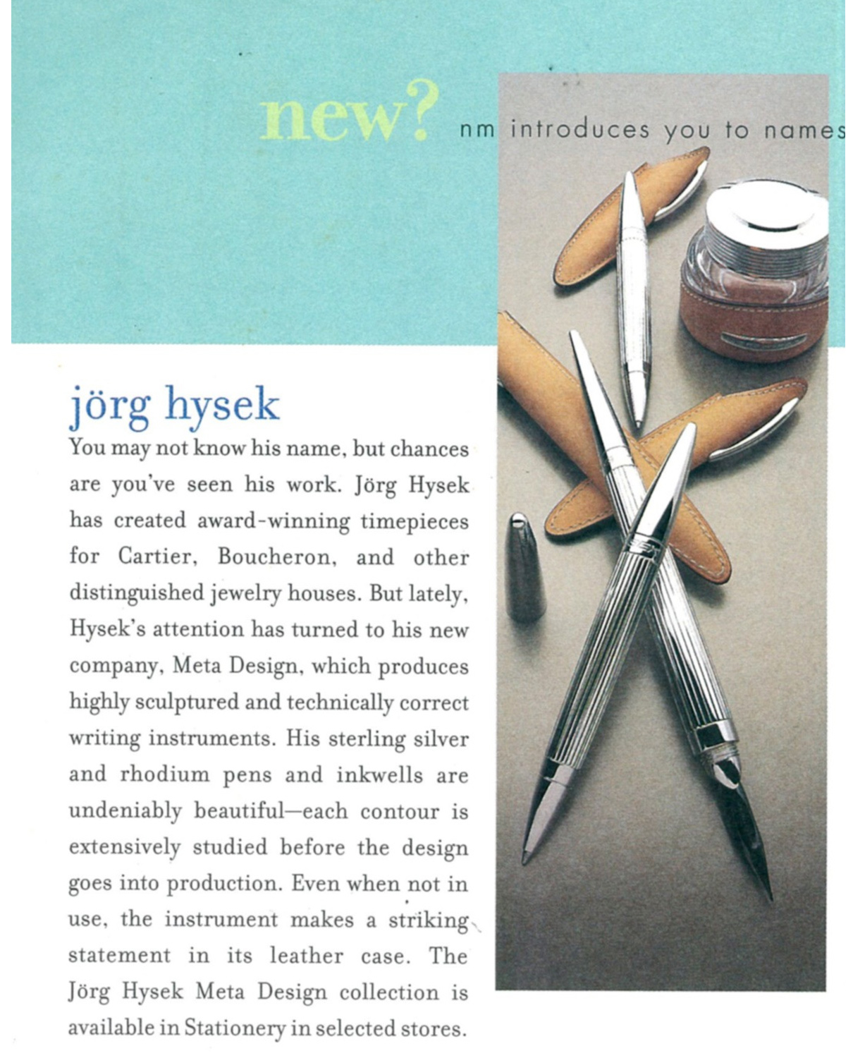 Jorg Hysek Designer Tiffany & Co. Streamerica Stainless Steel Collection Ad 