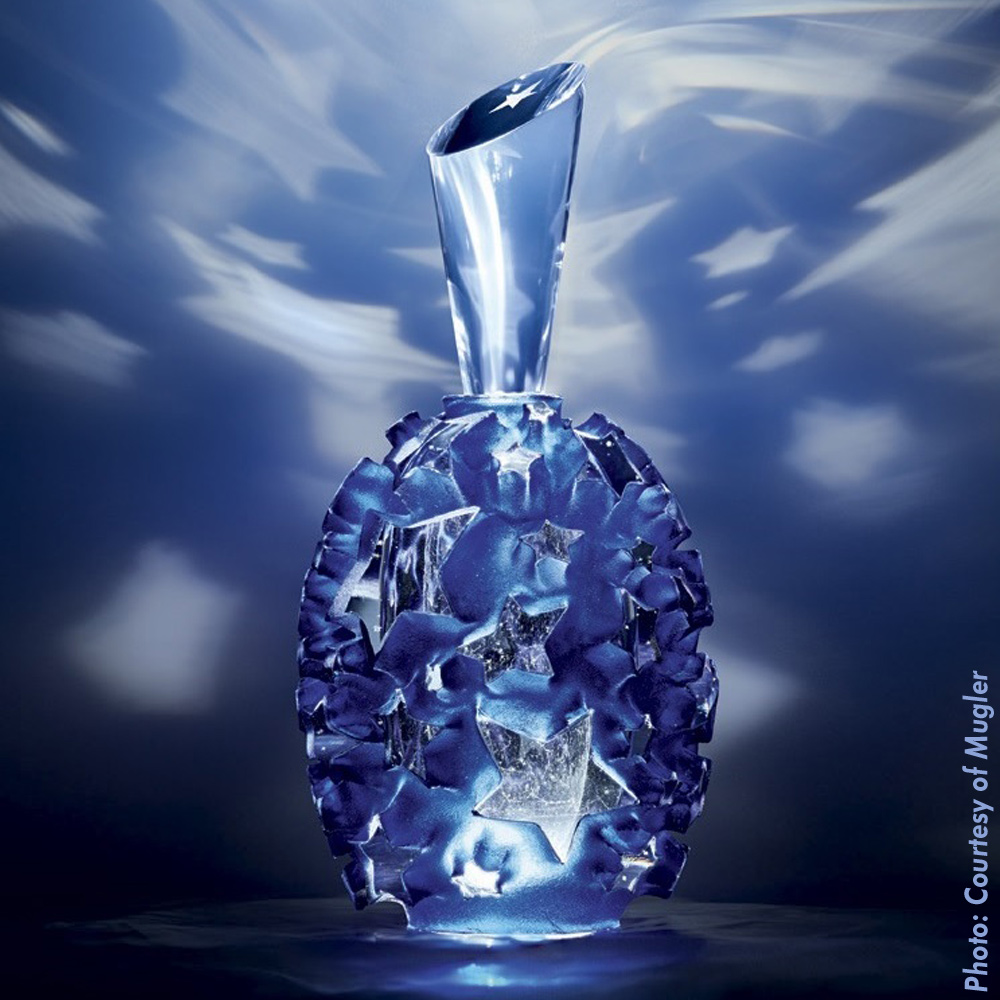 Thierry Mugler Angel Perfume Collector's Limited Edition Bottle 2018 2017 Clouds Cloud Egg Eggs Nuages Unique Art hand Glass Mouthblown Jean-Jacques Urcun Frederic Alary Advertisement Blue Stars Egg Silver