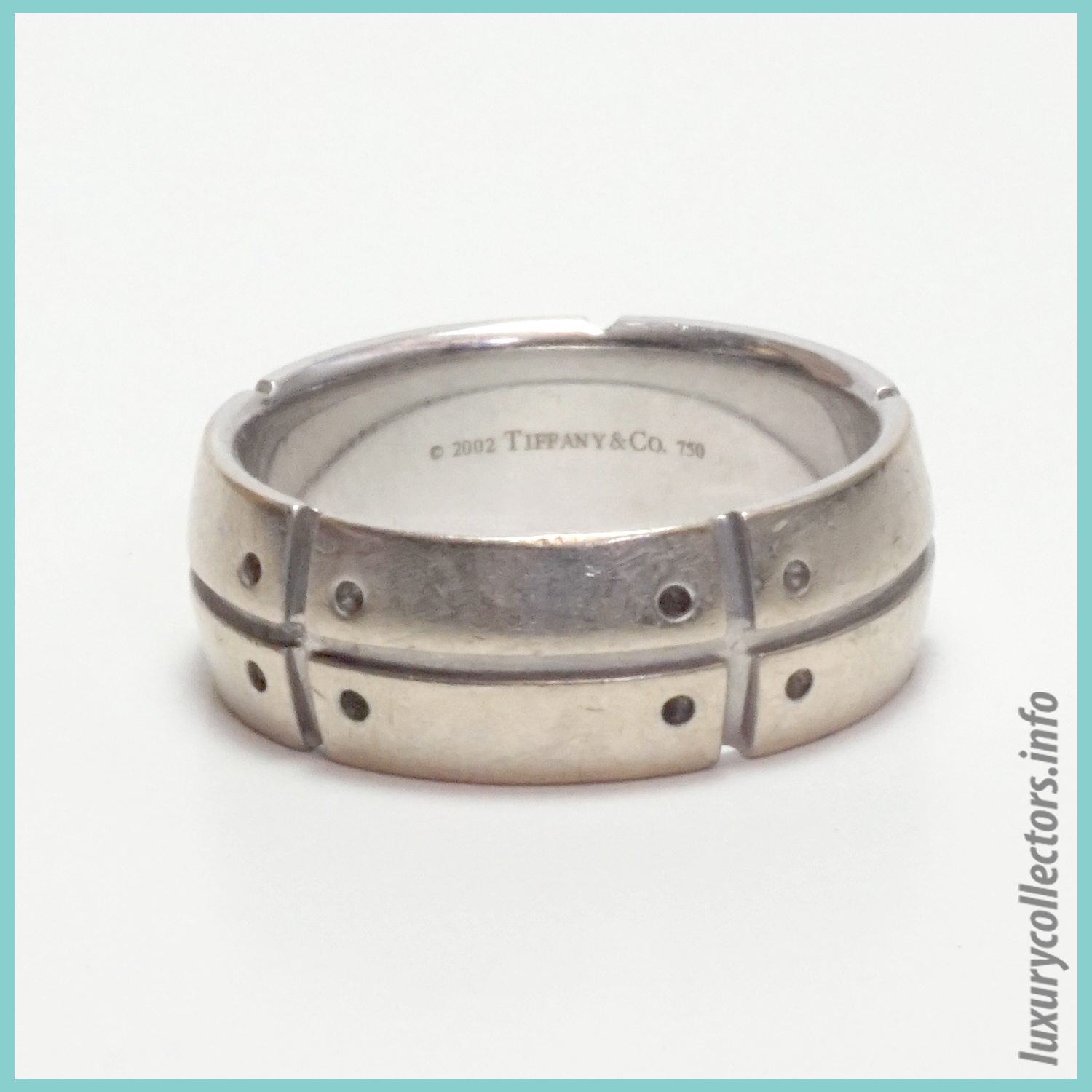 Tiffany and & Co. Streamerica 18k 750 Mens White Gold Double Ring rivets 2002 Wedding Band