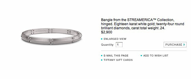 Tiffany & Co. Streamerica 18K White Gold Collection Diamonds 2000 2002 Website catalog price Bangle Bracelet screenshot