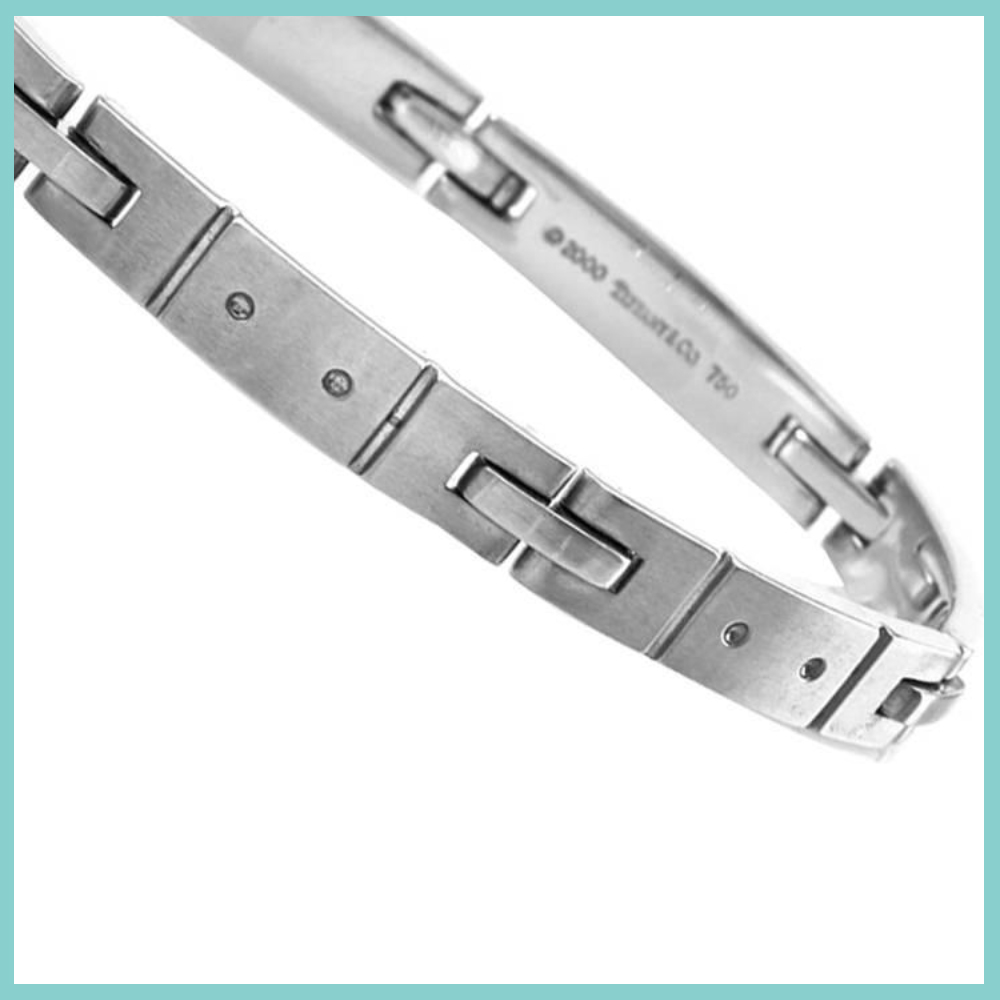 Tiffany and & Co. Streamerica 18K .750 White Gold Mens Wedding Link Bracelet Collection 2000 2002 stamped detail inside
