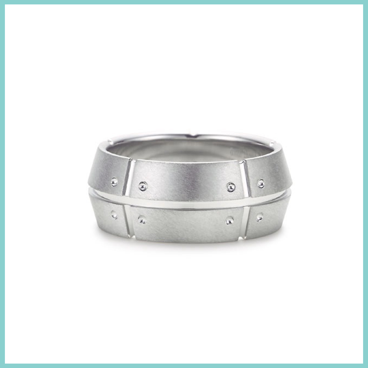Tiffany and & Co. Streamerica 18k 750 Mens White Gold Double Ring rivets 2002 Wedding Band 2002 Standing