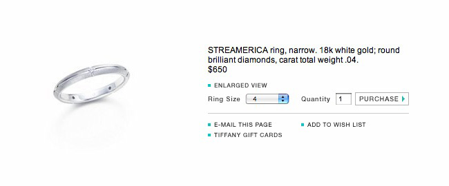 Catalog Website Price Tiffany & and Co. Streamerica 18k 750 White Gold single Ring Diamonds 2000 Wedding Band