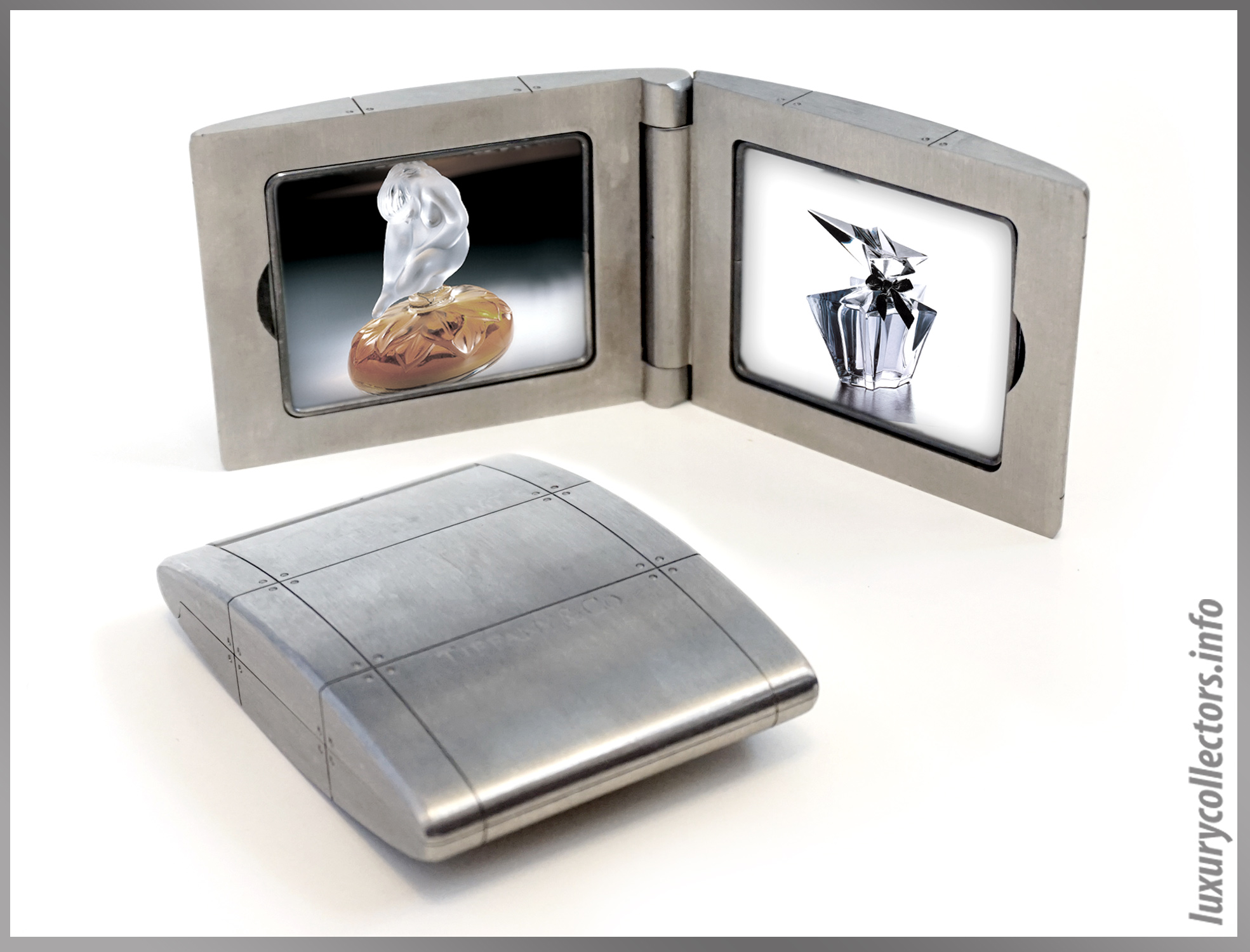 Opened Tiffany and & Co. Featured Image of Streamerica Metrozone Travel Fold Compact Photo Picture Frame in Stainless Steel