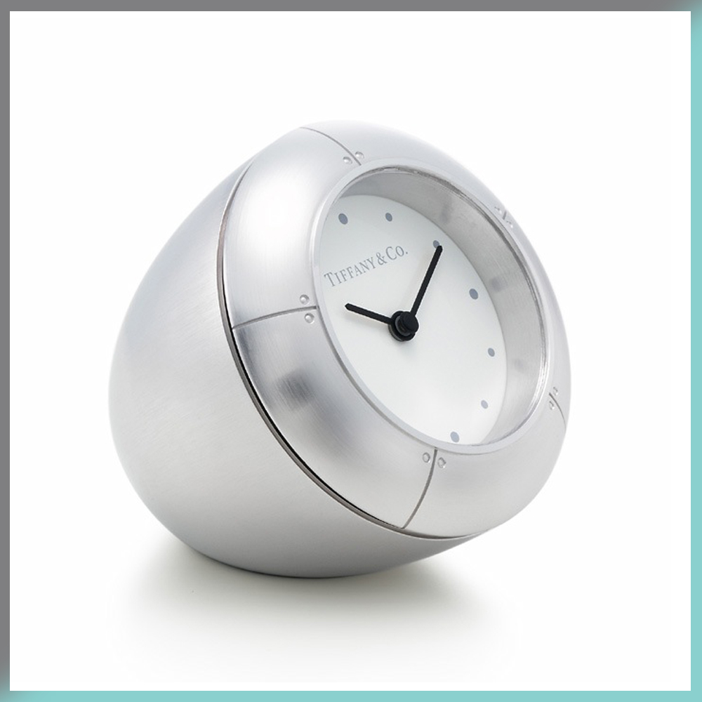 Desk Clock Rhodium Plated Time Tiffany & and Co. Streamerica Sterling Silver Collection 2002 .925