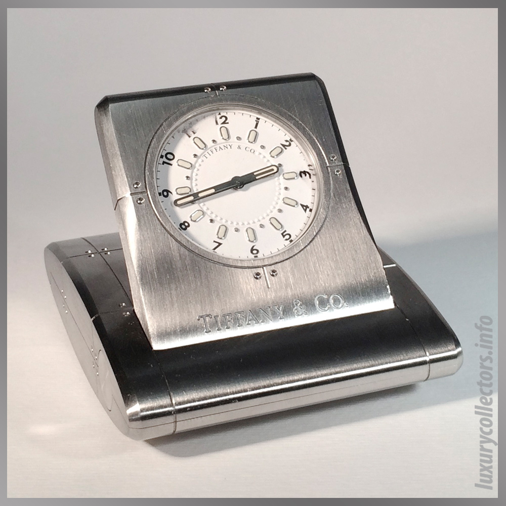 Tiffany & and Co. Streamerica Stainless Steel Metrozone Travel Alarm Clock Time Desk