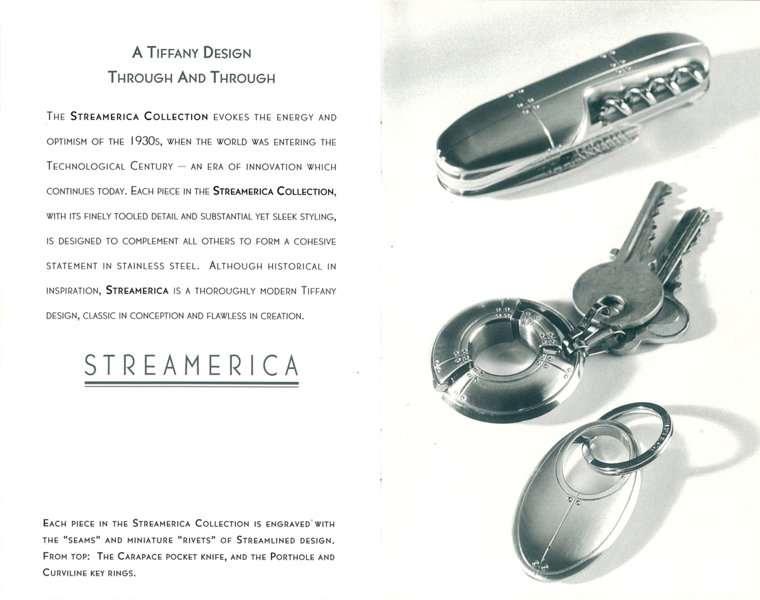 Tiffany & Co. Streamerica Stainless Steel Collection Advertisements Catalog Key Ring Curviline Porthole Carapace Pocket Knife
