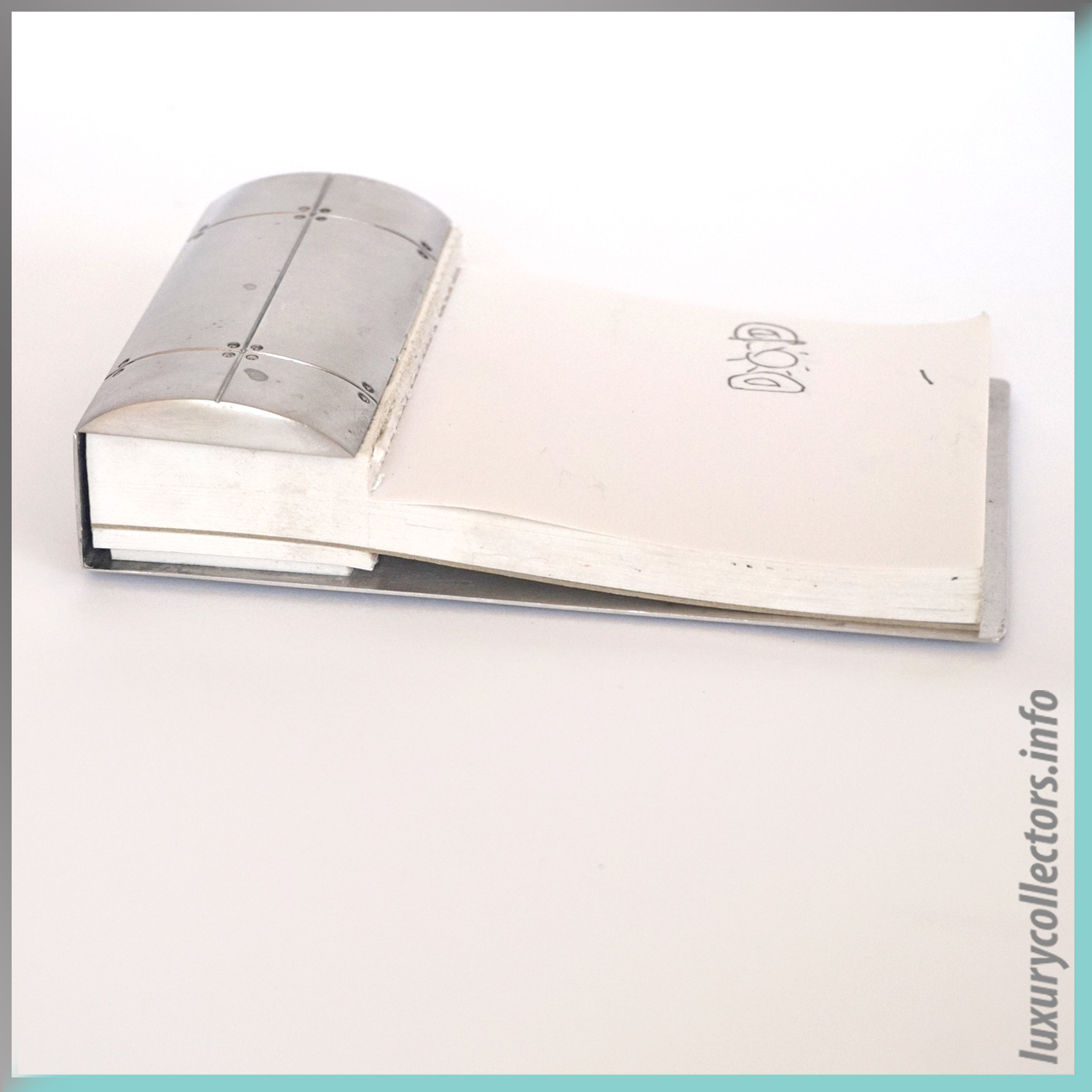 Business Note Pad Memo Paper Holder Tiffany & and Co. Streamerica Sterling Silver Collection 2002 .925 Side view Used